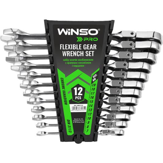 Набор ключей комбинированных трещоточных Winso Pro-Series 900312 7-19 мм с шарниром 12 шт