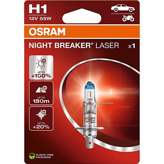 Автолампа Osram Xenarc Night Breaker Laser H1 P14,5s 55 W прозоро-блакитна 64150NL-1BL
