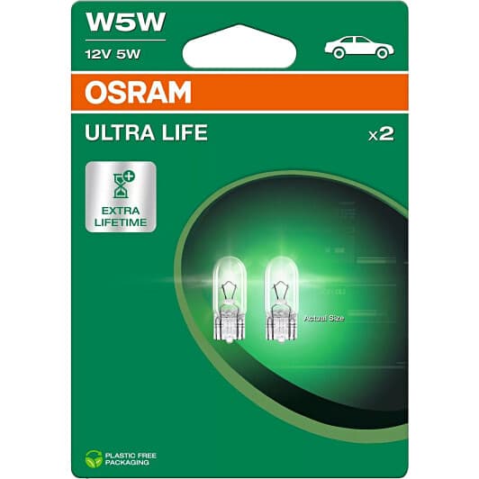 Автолампа Osram Ultra Life W5W W2,1x9,5d 5 W прозрачная 2825ULT-2BL
