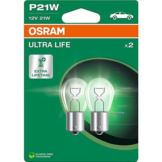 Автолампа Osram Ultra Life P21W BA15s 21 W прозрачная 7506ULT-2BL