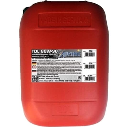 Alpine TDL GL-4 / 5 MT-1 80W-90 (20 л) трансмісійна олива