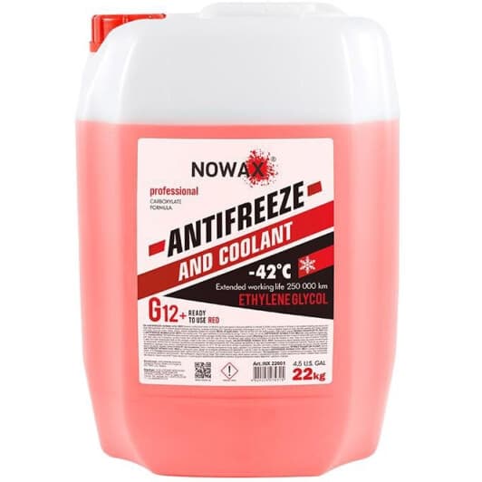 Nowax G12+ красный -42 °C, 20 л (NX22001) готовый антифриз