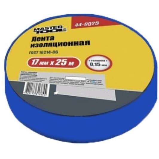 Изолента MasterTool 449025 синяя ПВХ 17 мм х 25 м 10 шт