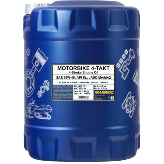 Mannol Motorbike 4-Takt 10W-40, 10 л (MN7812-10) моторное масло 4T