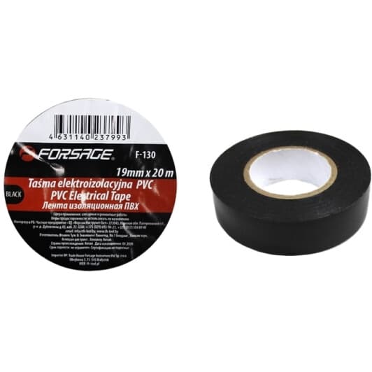 Изолента Forsage F130 черная ПВХ 19 мм х 20 м