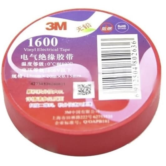 Изолента 3M 1600 46744 красная ПВХ 18 мм х 20 м