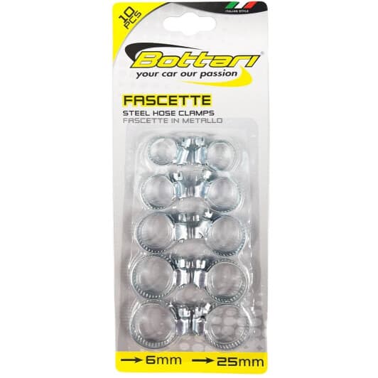 Набір хомутів Bottari 24038-IS черв'ячний 6-25 мм неіржавіюча сталь (SS201) 10 шт