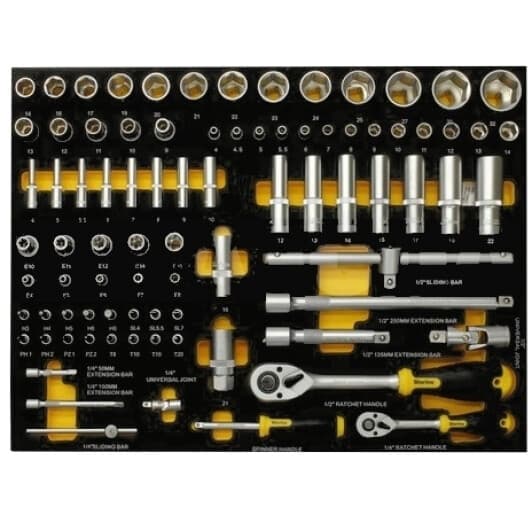 Набор торцевых головок и комплектующих Starline NRF1ETR27 1/2", 1/4" (85 пр.)