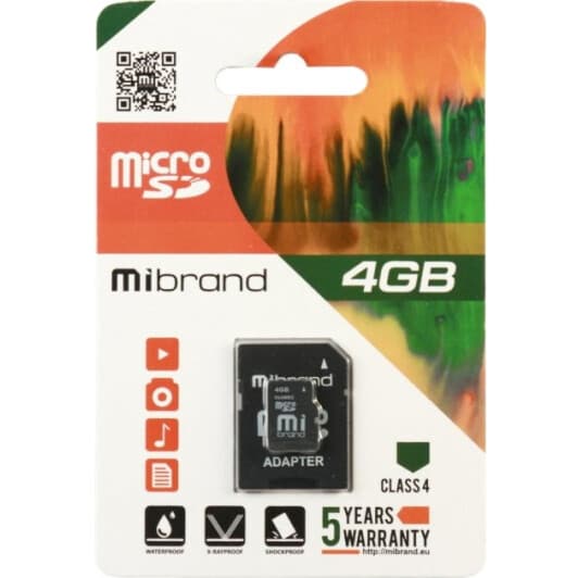 Карта памяти Mibrand microSDHC 4 ГБ с SD-адаптером