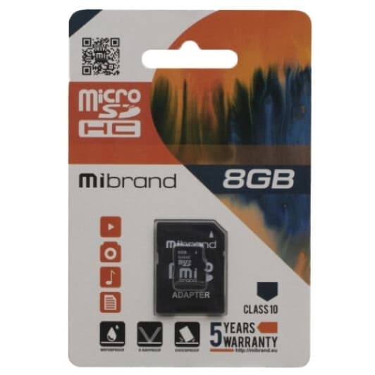 Карта пам’яті Mibrand microSDHC 8 ГБ з SD-адаптером