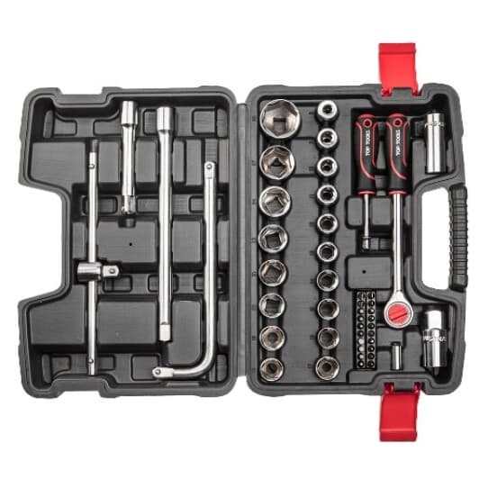 Набор бит и торцевых головок с держателем и трещоткой Top Tools 38D550 20 шт.