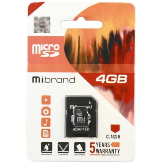 Карта памяти Mibrand MicroSD 4 ГБ с SD-адаптером