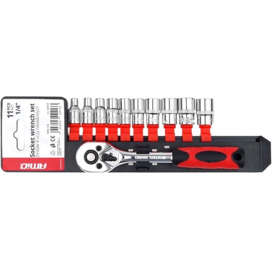 Набір торцевих головок та компонентів Amio 02413 1/4" (11 пр.)