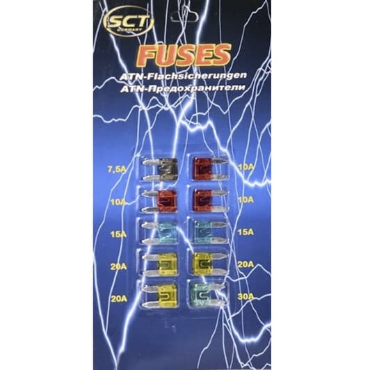 Предохранитель автомобильный SCT Germany 9503 midi (normal) 5A 7,5A 10A 15A 20A 25A 30A 10 шт.