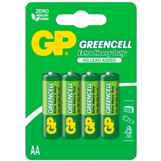 Батарейка GP Greencell Extra Heavy Duty 15GU4 AA (пальчиковая) 1,5 V 4 шт