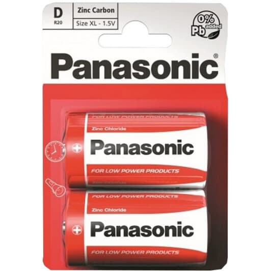 Батарейка Panasonic Red Zink R20REL/2BPR D 1,5 V 2 шт