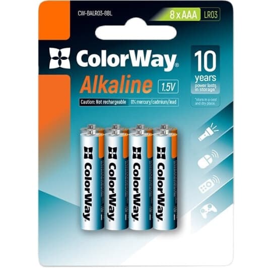 Батарейка Color Way Alkaline Power CW-BALR03-8BL AAA (мізинчикова) 1,5 V 8 шт