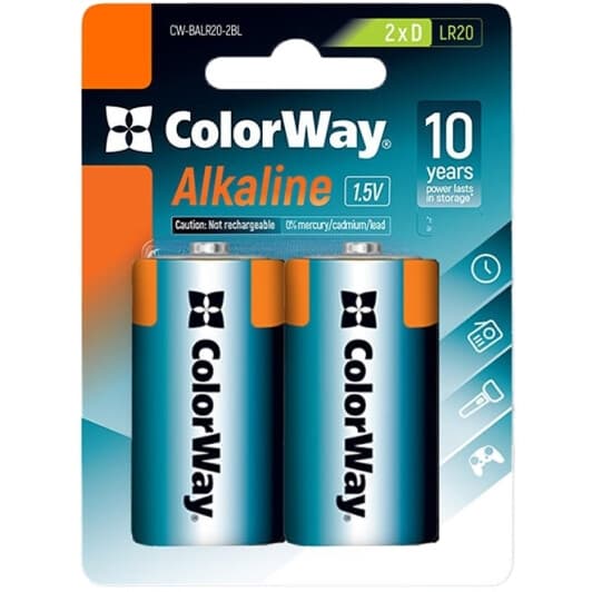Батарейка Color Way Alkaline Power CW-BALR20-2BL D 1,5 V 2 шт