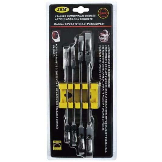 Набор ключей комбинированных трещоточных JBM 50754 E6-E24 с шарниром 4 шт