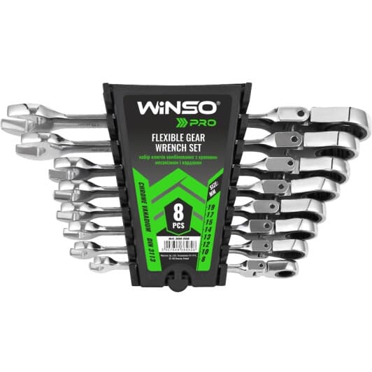 Набор ключей комбинированных трещоточных Winso Pro-Series 900308 8-19 мм с шарниром 8 шт