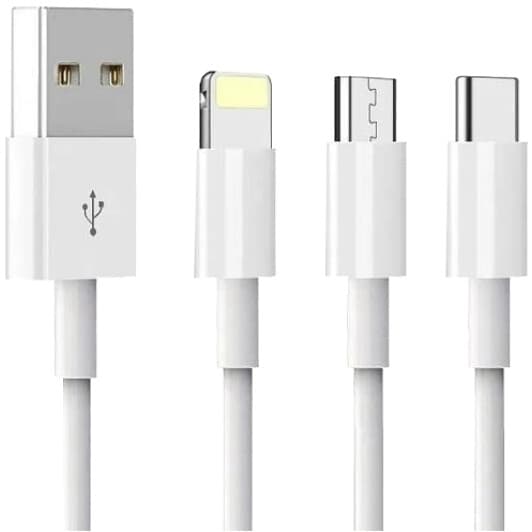 Кабель 3 в 1 Denmen USB - Apple Lightning - type-C - Micro USB D22E DM-D22E-WH 1 м