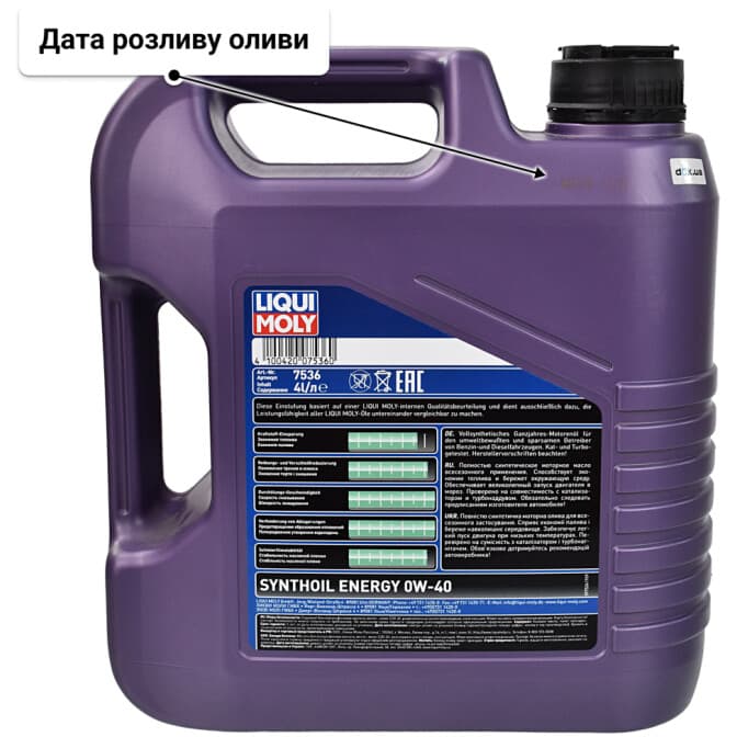 Liqui Moly Synthoil Energy 0W-40 (4 л) моторна олива 4 л