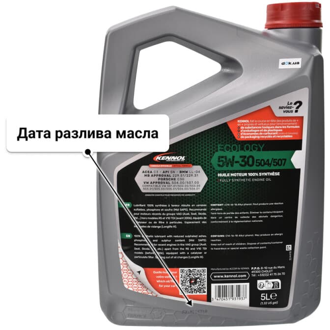 Kennol Ecology 504/507 5W-30 (5 л) моторное масло 5 л