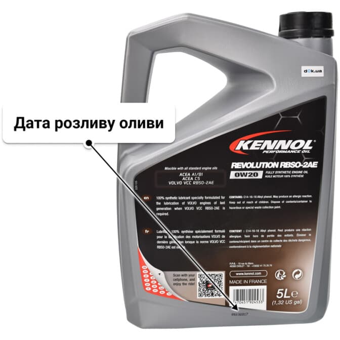 Kennol Revolution RBSO-2AE 0W-20 (5 л) моторна олива 5 л