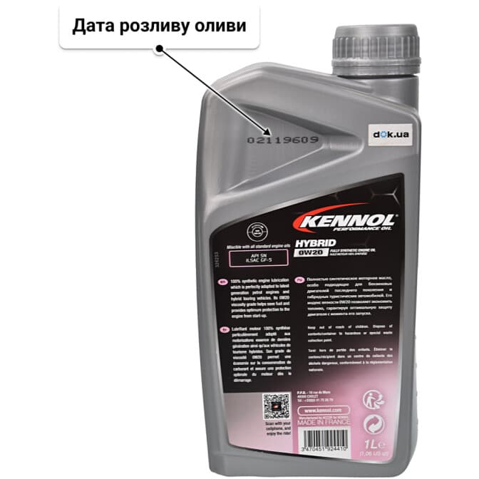 Kennol Hybrid 0W-20 (1 л) моторна олива 1 л