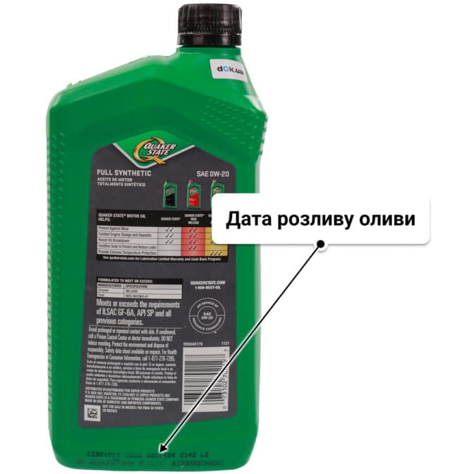 QUAKER STATE Full Synthetic 0W-20 (0,95 л) моторна олива 0.95 л