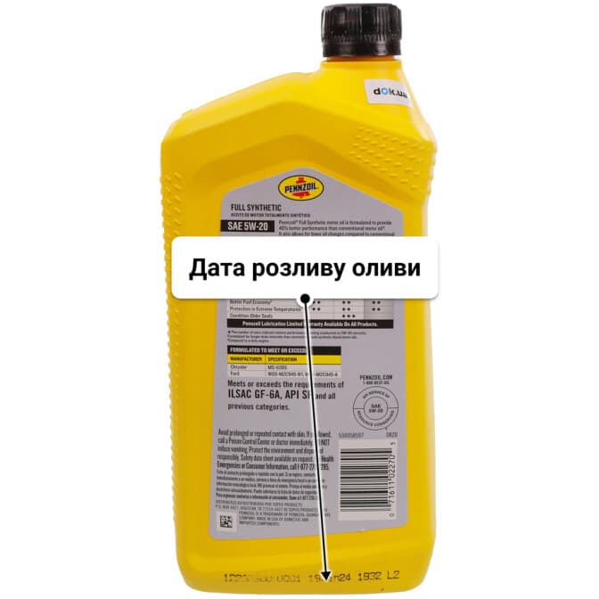 Pennzoil Full Synthetic 5W-20 (0.946 л) моторна олива 0.946 л