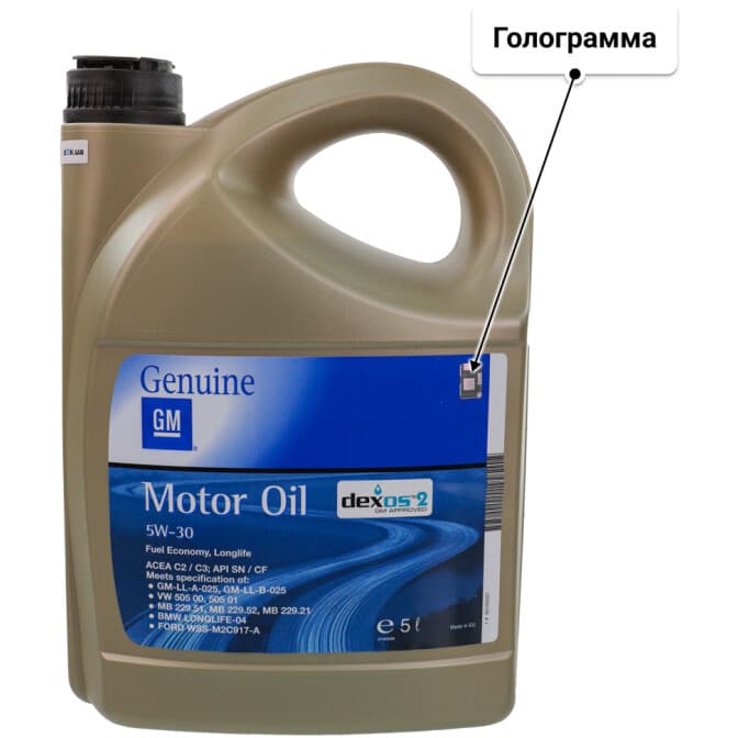 General Motors Dexos2 5W-30 (5 л) моторное масло 5 л
