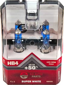 Автолампа AG-Autoparts Super White HB4 P22d 55 W светло-голубая ag40109s