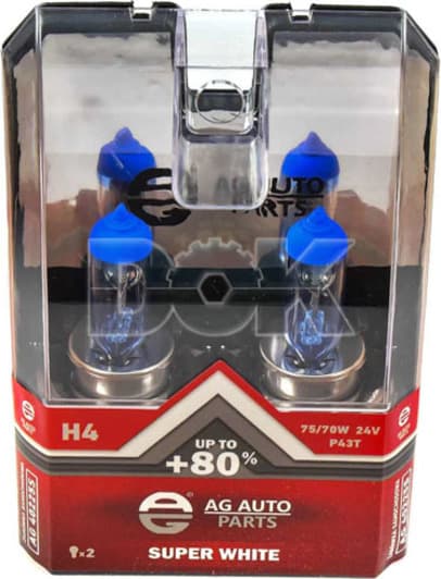Автолампа AG-Autoparts Super White H4 P43t 75 W прозоро-блакитна ag40225s