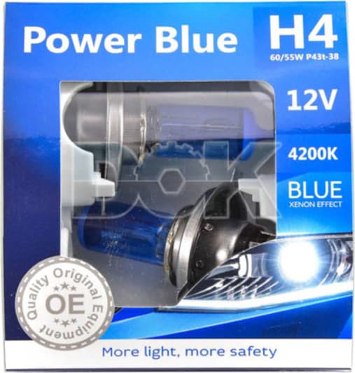 Автолампа Brevia Power Blue H4 P43t 60 W темно-голубая 12040PBS