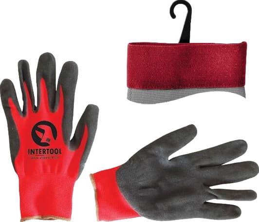 Перчатки рабочие Intertool трикотажные с нитриловым покрытием красные с черным