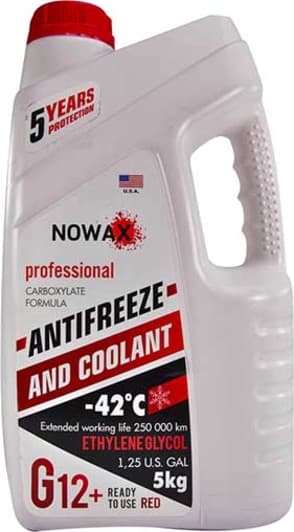 Nowax G12+ червоний -42 °C, 5 л (NX05001) готовий антифриз