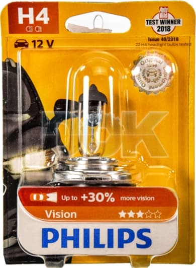 Автолампа Philips Vision H4 P43t-38 60 W прозора 12342PRB1