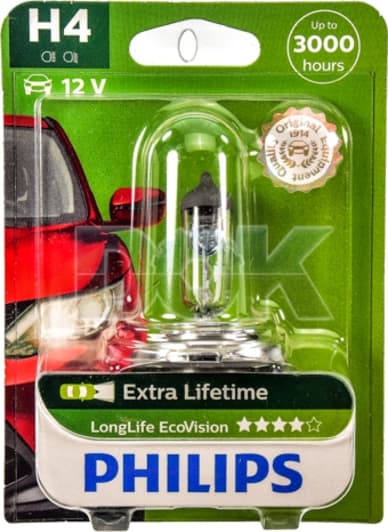 Автолампа Philips LongLife EcoVision H4 P43t-38 60 W прозрачная 12342LLECOB1