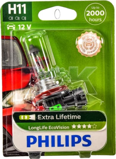 Автолампа Philips LongLife EcoVision H11 PGJ19-2 55 W прозрачная 12362LLECOB1