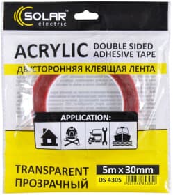 Двухсторонний скотч Solar DS4305 на акриловой основе 30 мм x 5 м