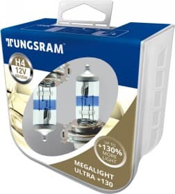 Автолампа Tungsram Megalight Ultra +130 H4 P43t 55 W 60 W прозоро-блакитна 50440XNU2PL