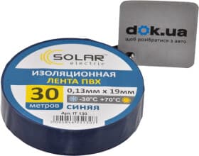 Изолента Solar it130 синяя ПВХ 19 мм х 30 м