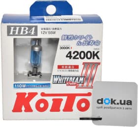Автолампа KOITO WhiteBeam ver. III HB4 P22d 55 W прозрачно-голубая p0757w