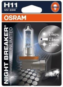 Автолампа Osram Night Breaker Unlimited H11 PGJ19-2 55 W прозрачно-голубая 64211NBU-01B