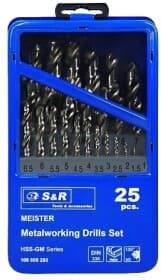 Набор сверл S&R спиральных по металлу Meister 108809250 1-13 мм 25 шт.