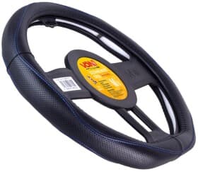 Чохол на кермо Voin VLOD-LF2161 шкіра з перфорацією з 1 швом колір чорний з синьою ниткою