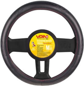 Чехол на руль Voin VLOD-L941 кожа с перфорацией с 1 швом цвет черный с красной нитью