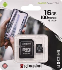 Карта памяти Kingston Canvas Select Plus microSDHC 16 ГБ с SD-адаптером