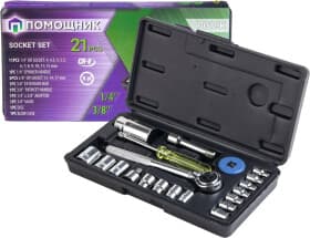 Набор торцевых головок и комплектующих Помощник P019K 1/4", 3/8" (21 пр.)